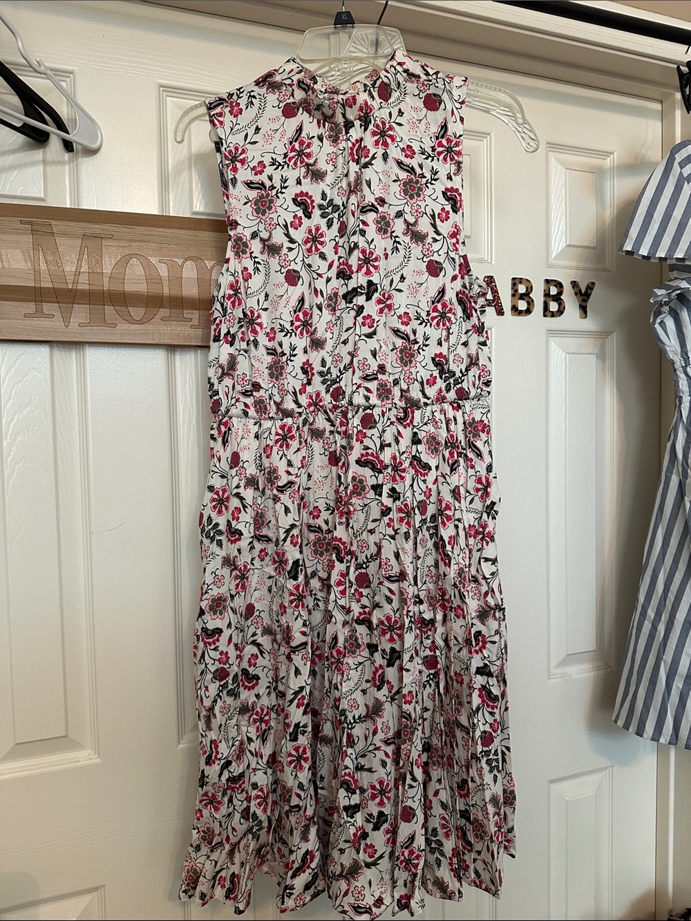 torrid White Sleeveless Tiered Midi Dress with Pink & Black Floral